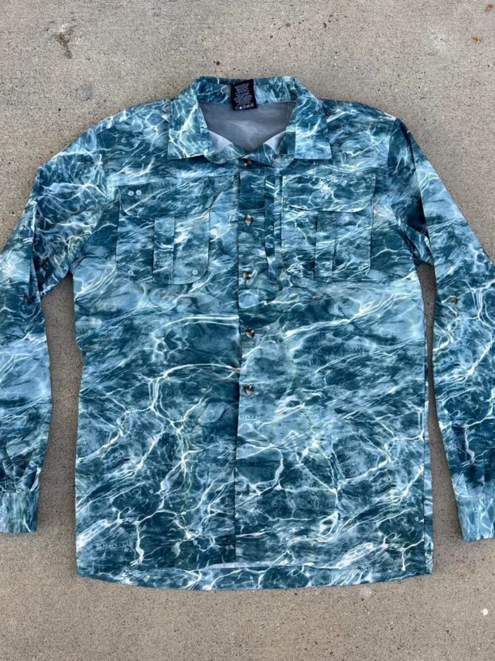 Mossy Oak Ocean Water Fishing Shirt Button Up Water AOP Medium